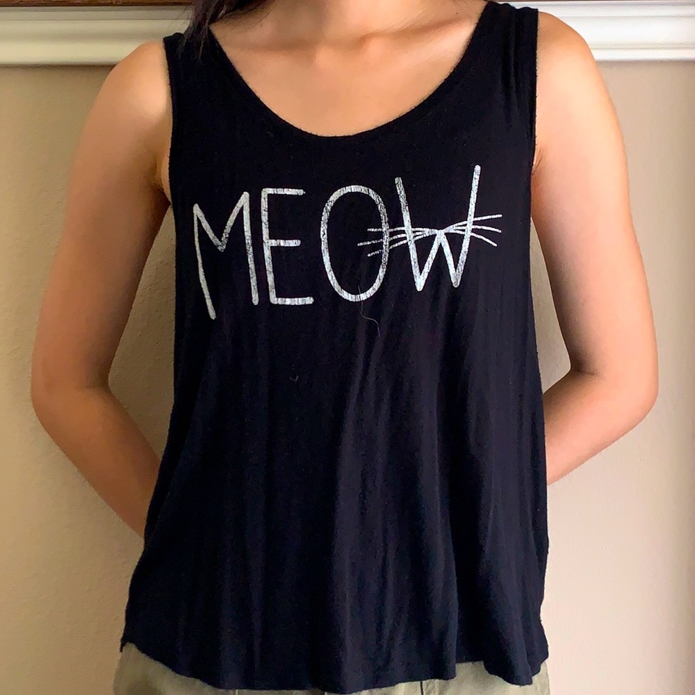 “Meow” cat black tank top